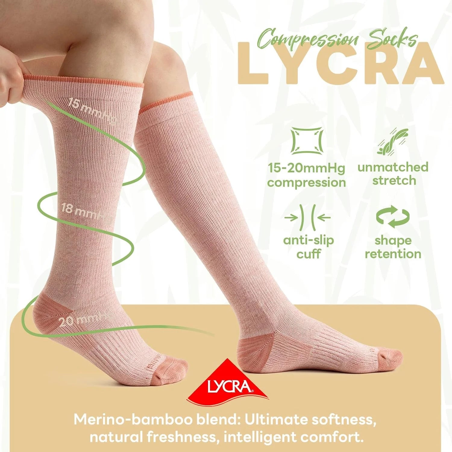 Merino Wool Compression Socks for Women Men 15-20 mmHg for flying
