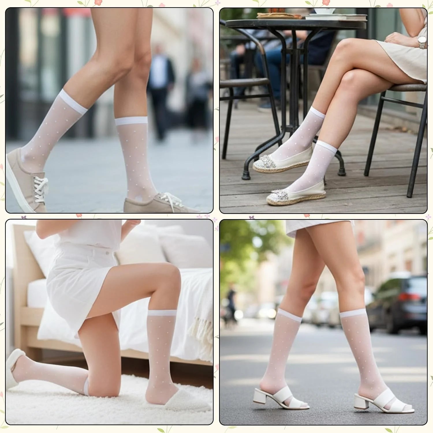 3 Pairs Women's Sheer Knee High Stockings, Black Dot Sheer Thin Socks, Stretchy Breathable Knee High Socks