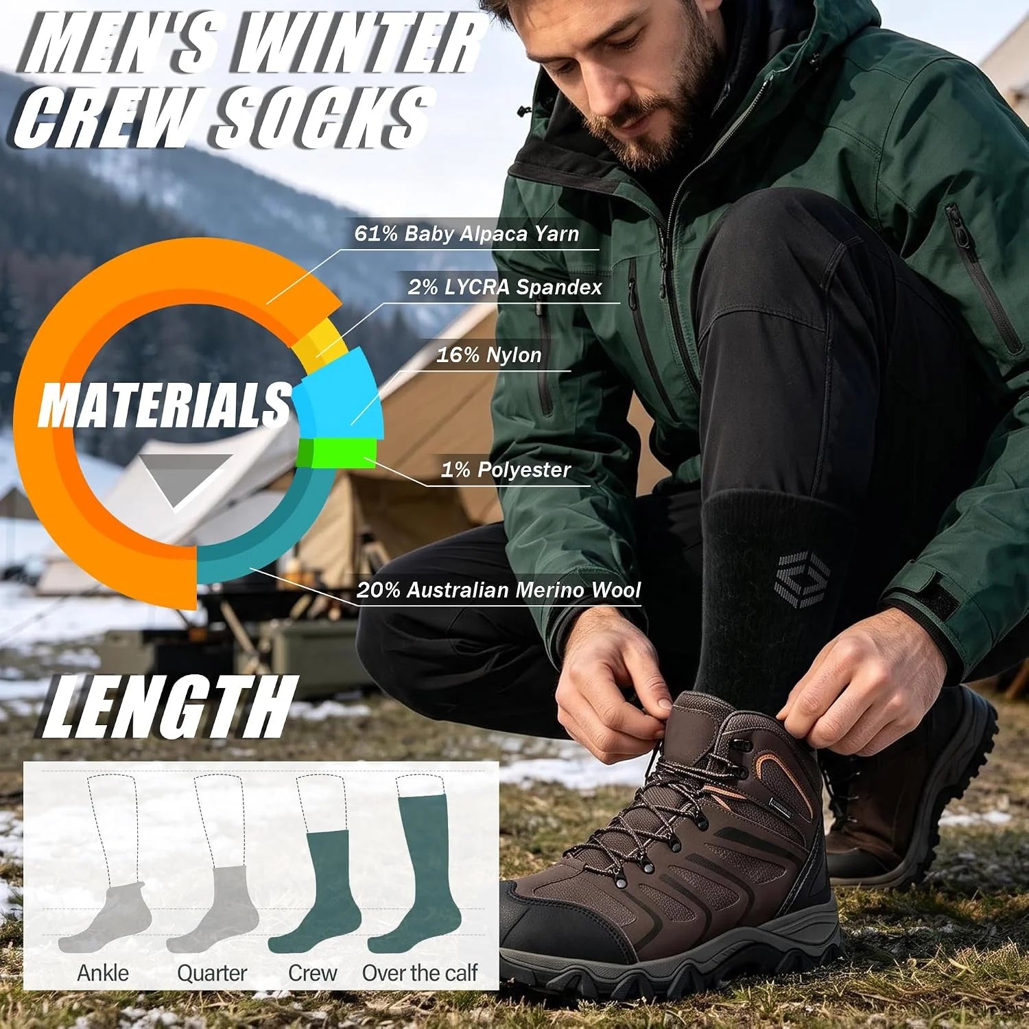 FZ FANTASTIC ZONE 3 Pairs Winter Alpaca Merino Wool Boot Socks for Men 7-16