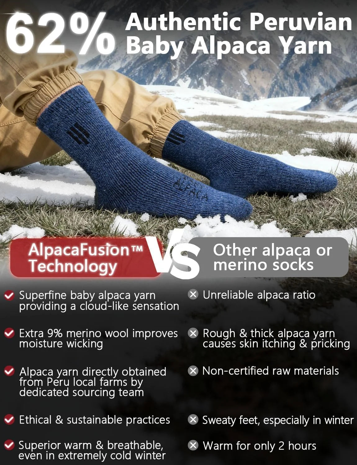 Juclise Alpaca Wool Crew Socks Men and Women,Thick Thermal Winter Cold Weather Hunting Hiking,Moisture Wicking Cushioned