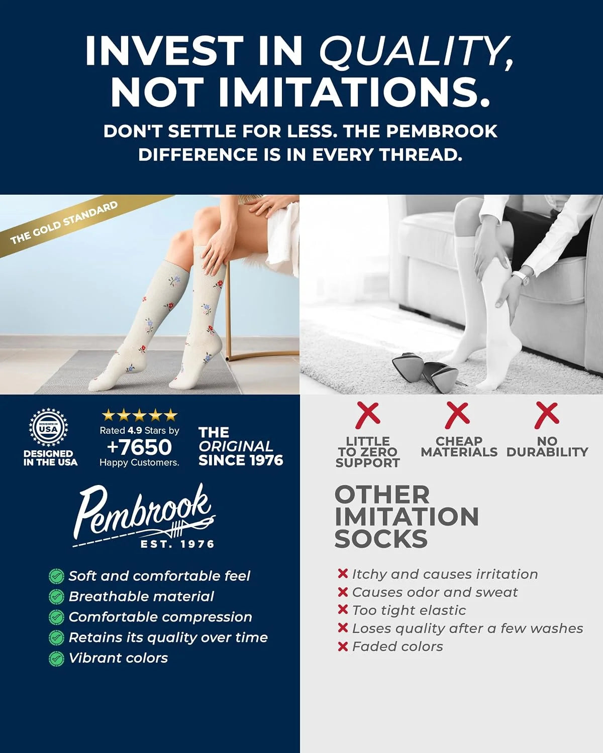 Pembrook® Light Compression Socks for Men & Women - 3 Pairs | 8-15 mmhg Compression Dress Socks for Men | Support Socks