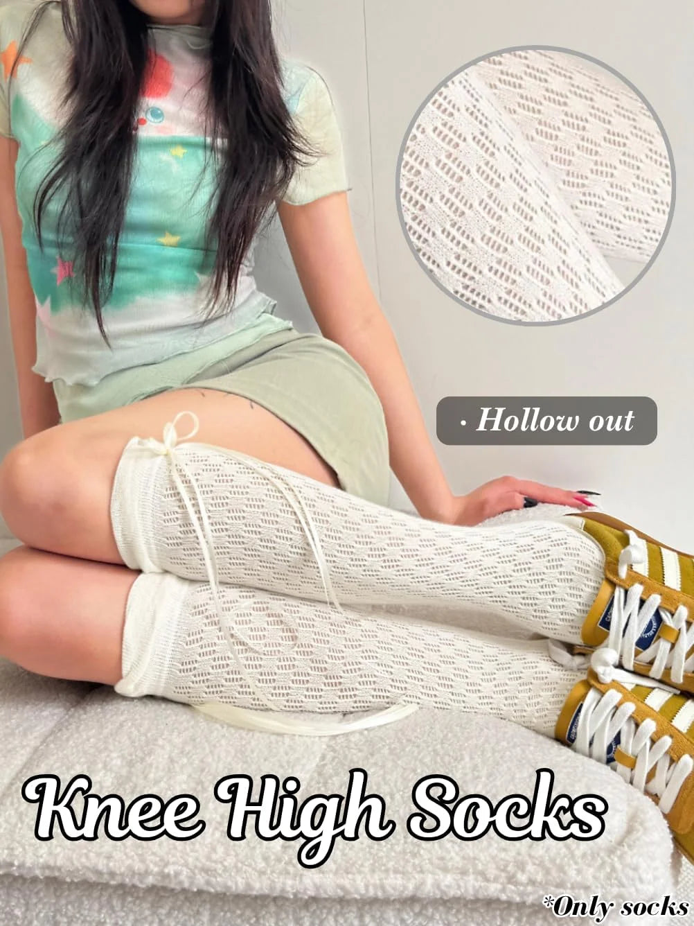 Kaei&Shi Womens Cute Hollow Out Long Socks with Bows