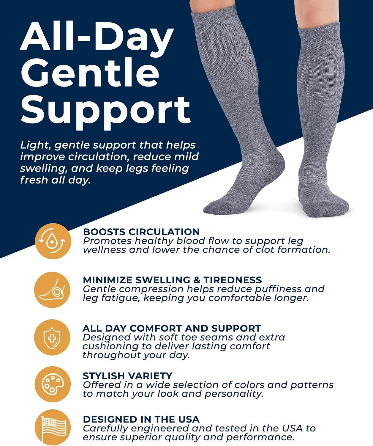 Pembrook® Light Compression Socks for Men & Women - 3 Pairs | 8-15 mmhg Compression Dress Socks for Men | Support Socks