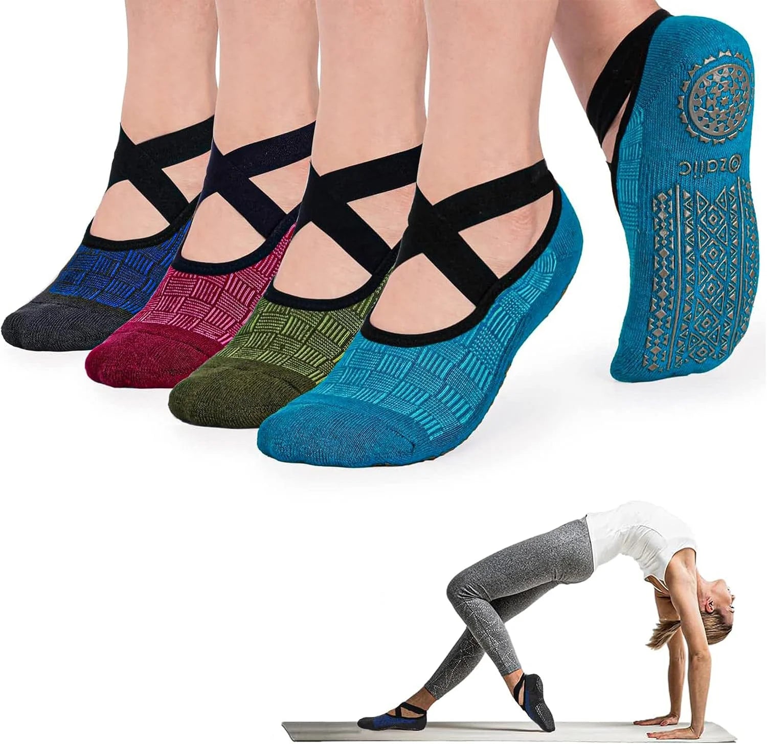 Ozaiic Pilates Socks for Women Non Slip Grip Yoga Barefoot Indoor Workout