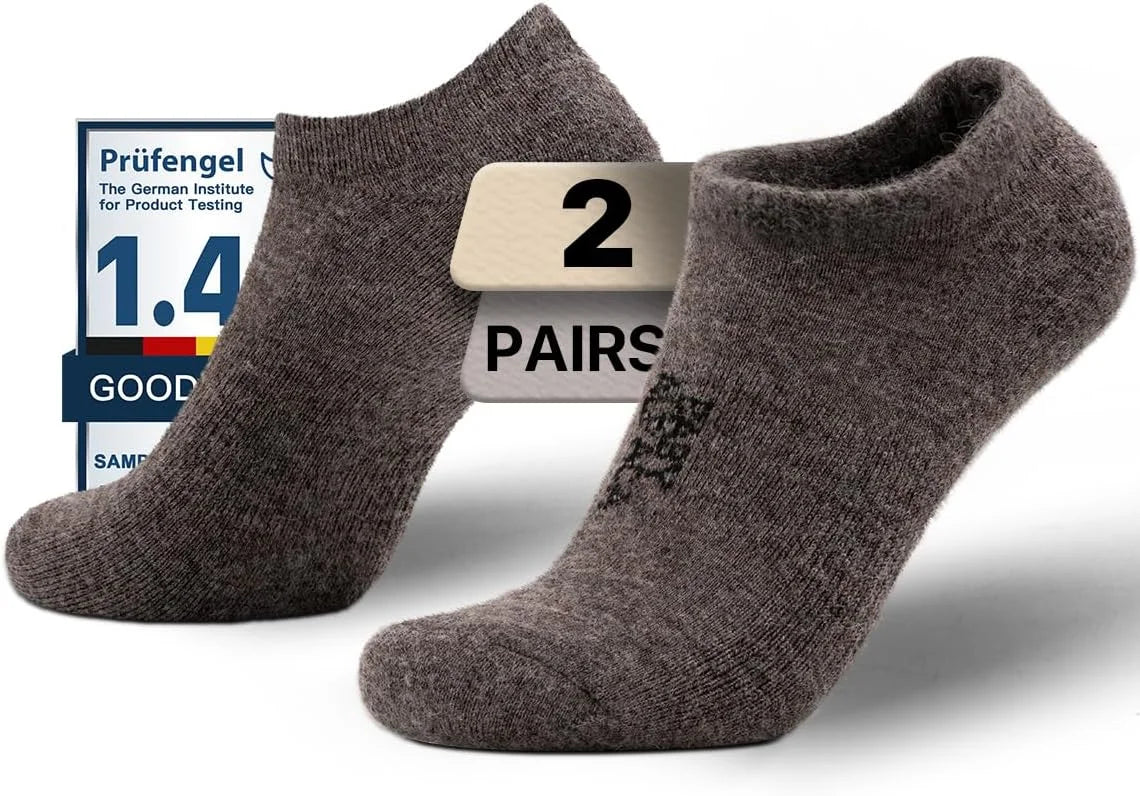 Juclise Baby Alpaca Wool Midweight No Show Socks for Men and Women, 2-Pack