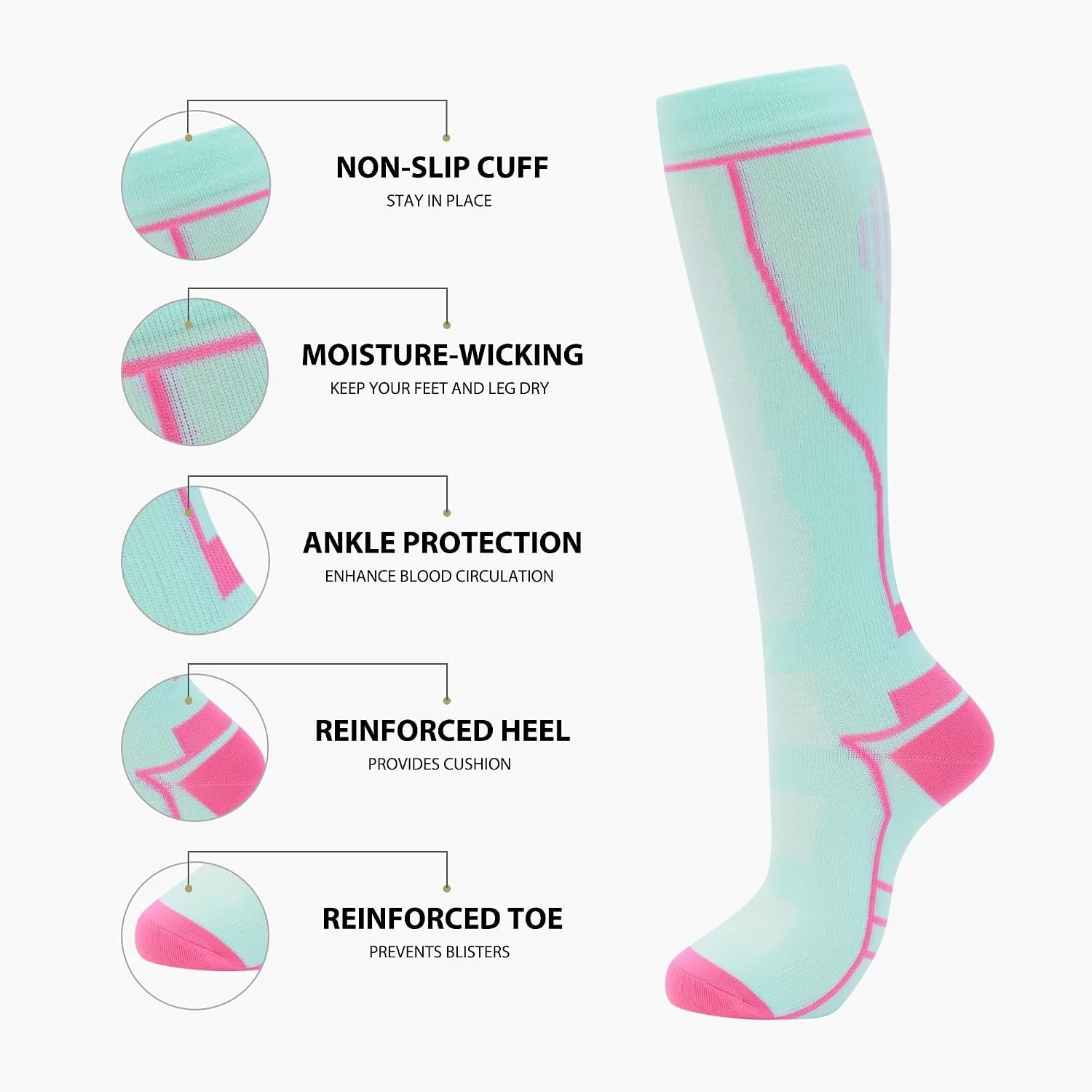 hello momoya Compression Socks for Women Men Circulation Knee High 8 Pairs for Nurses, Running, Travel, Athletic