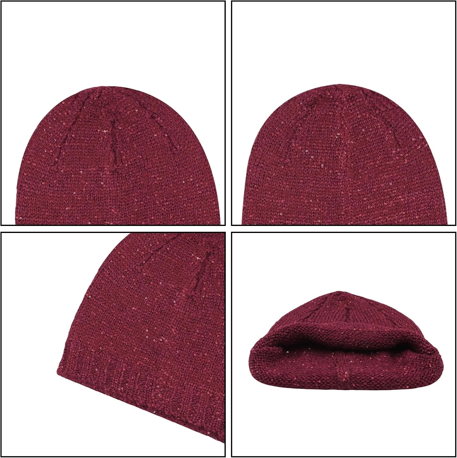 Suillty Sequin Knitted Beanie Hat for Women Men Glitter Winter Skull Caps Outdoor Windproof Cold Weather Bonnet