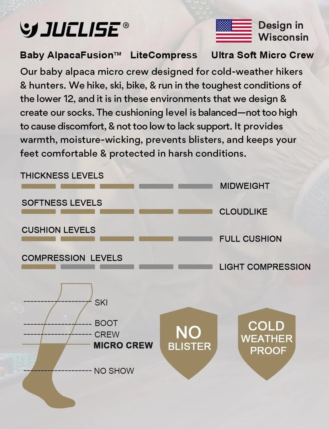 Juclise Baby Alpaca Wool Lightweight Micro Crew Socks for Men & Women