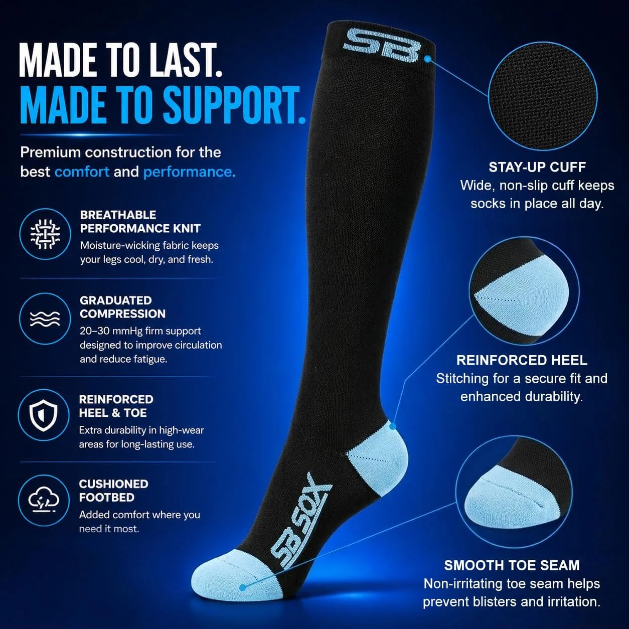 SB SOX Compression Socks for Men & Women (20-30mmHg)