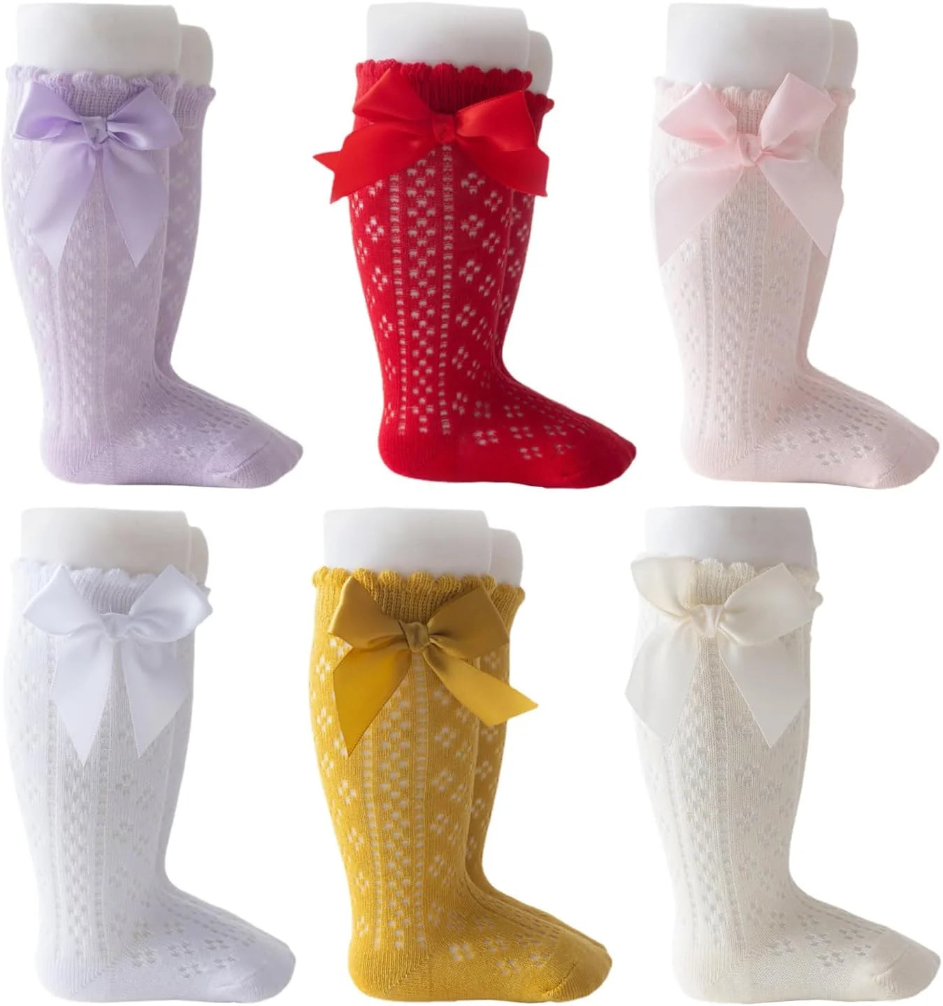 QandSweet Baby Girl Knee-High Socks Toddlers Bow Stockings Newborn Infant Non-Slip Sock