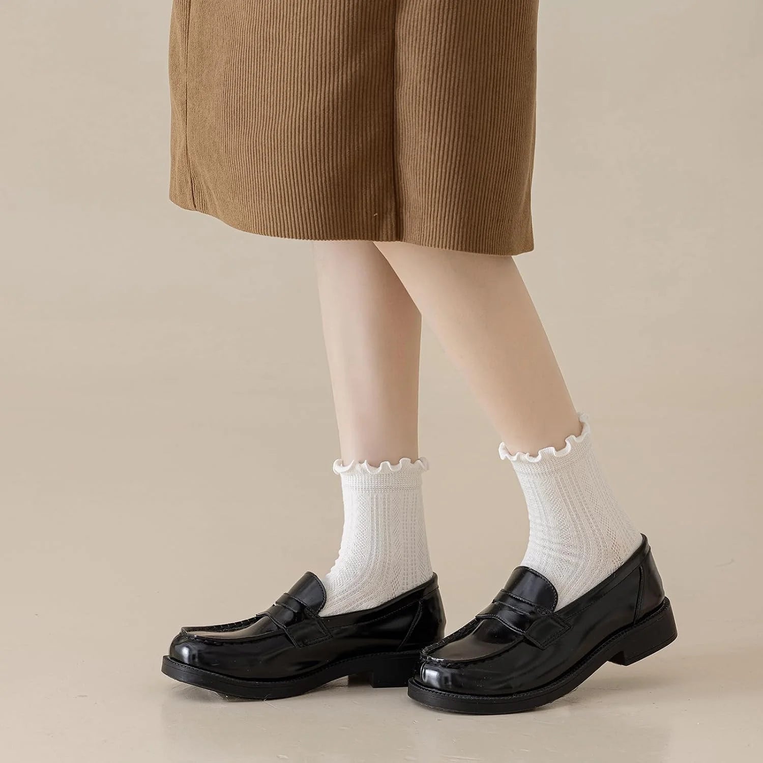 Mcool Mary Womens Crew Socks Ruffle Casual Cotton Frilly Breathable Cute Knit Lettuce Trim Dress Ankle Socks 6 Pack