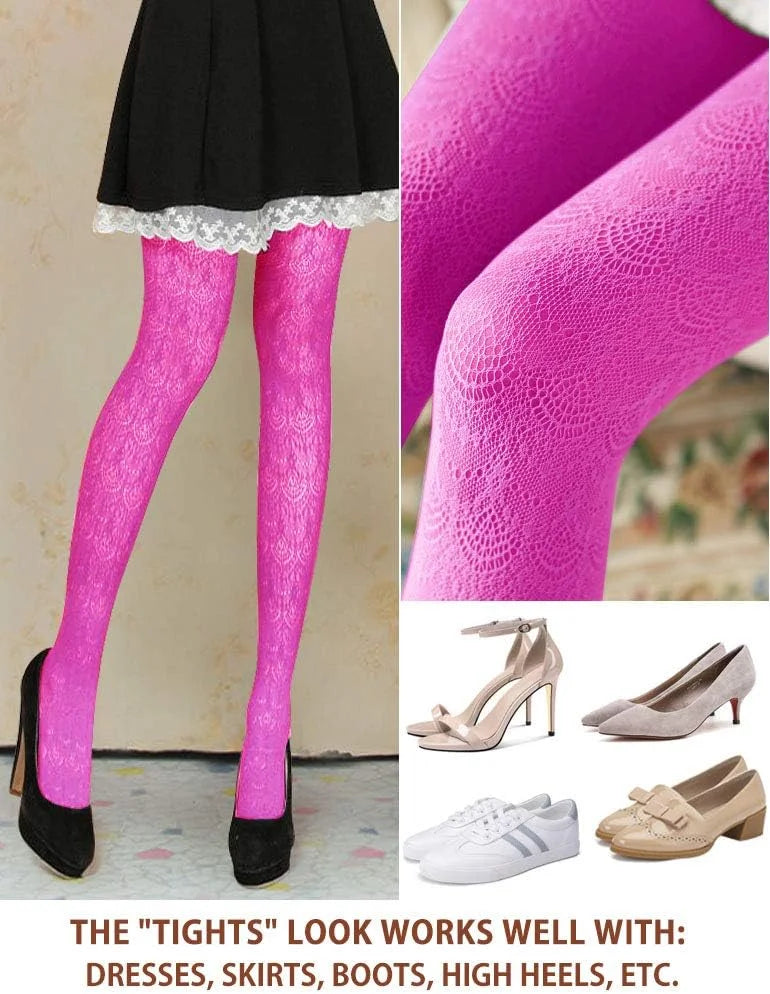 VERO MONTE Womens Colorful Hollow Out Knitted Tights - Patterned Lace Stockings