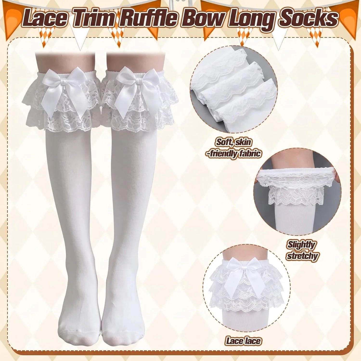 Suhine 2 Pair Oktoberfest Socks Dirndl Knee High Socks
