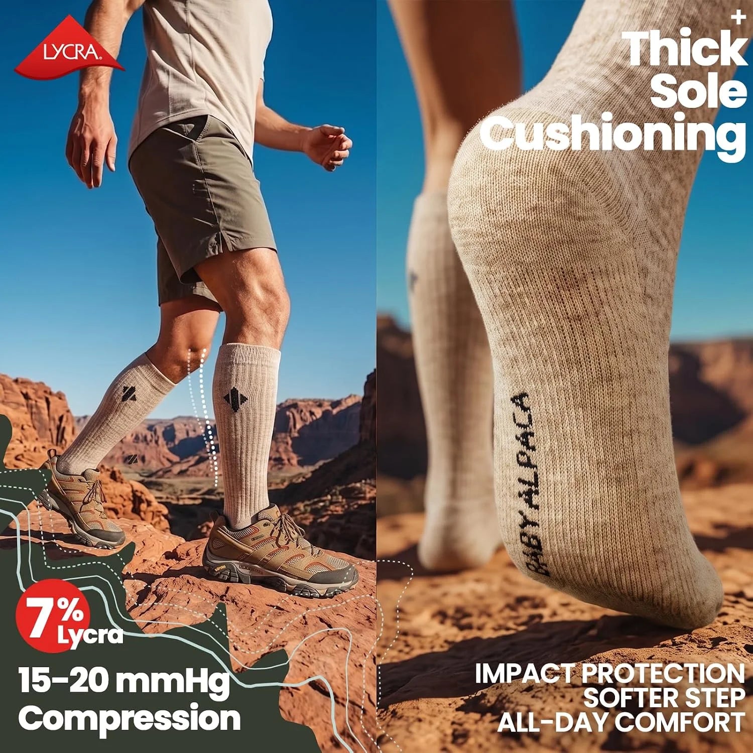 Alpaca Compression Socks for Men & Women, 15-20 mmHg Knee High Graduated Circulation Support, Moisture Wicking