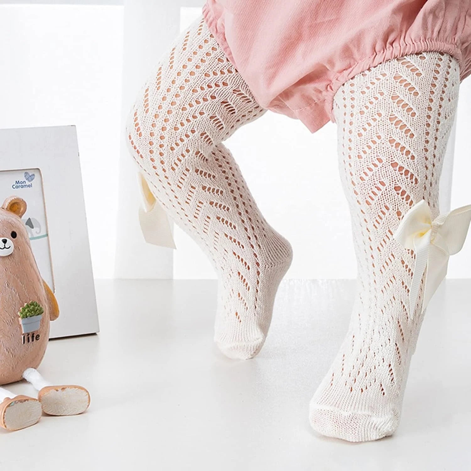 Baby Girl Tights Cute Bow Knit Leggings Toddler Stockings Cotton Pantyhose Infant Hollow Out Newborn Pants