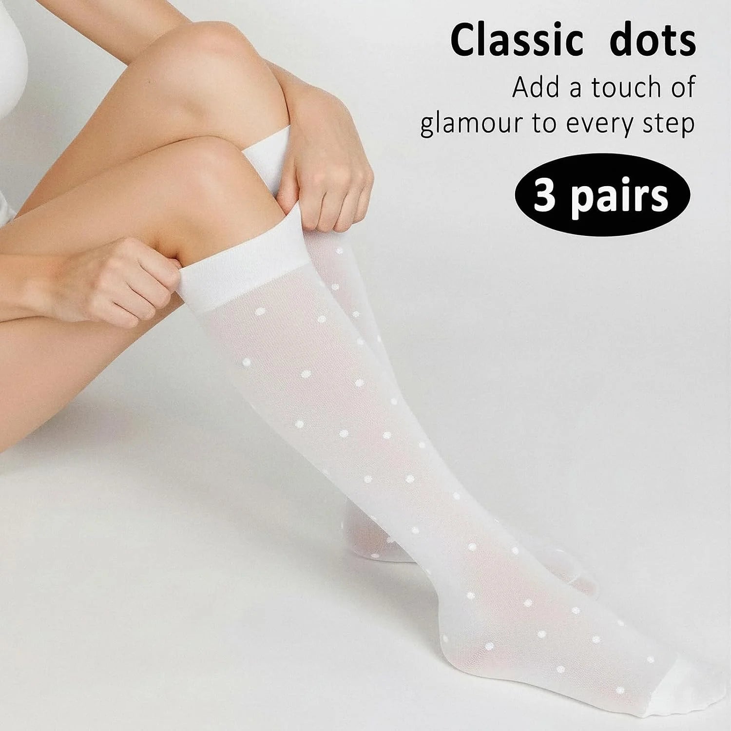 3 Pairs Women's Sheer Knee High Stockings, Black Dot Sheer Thin Socks, Stretchy Breathable Knee High Socks