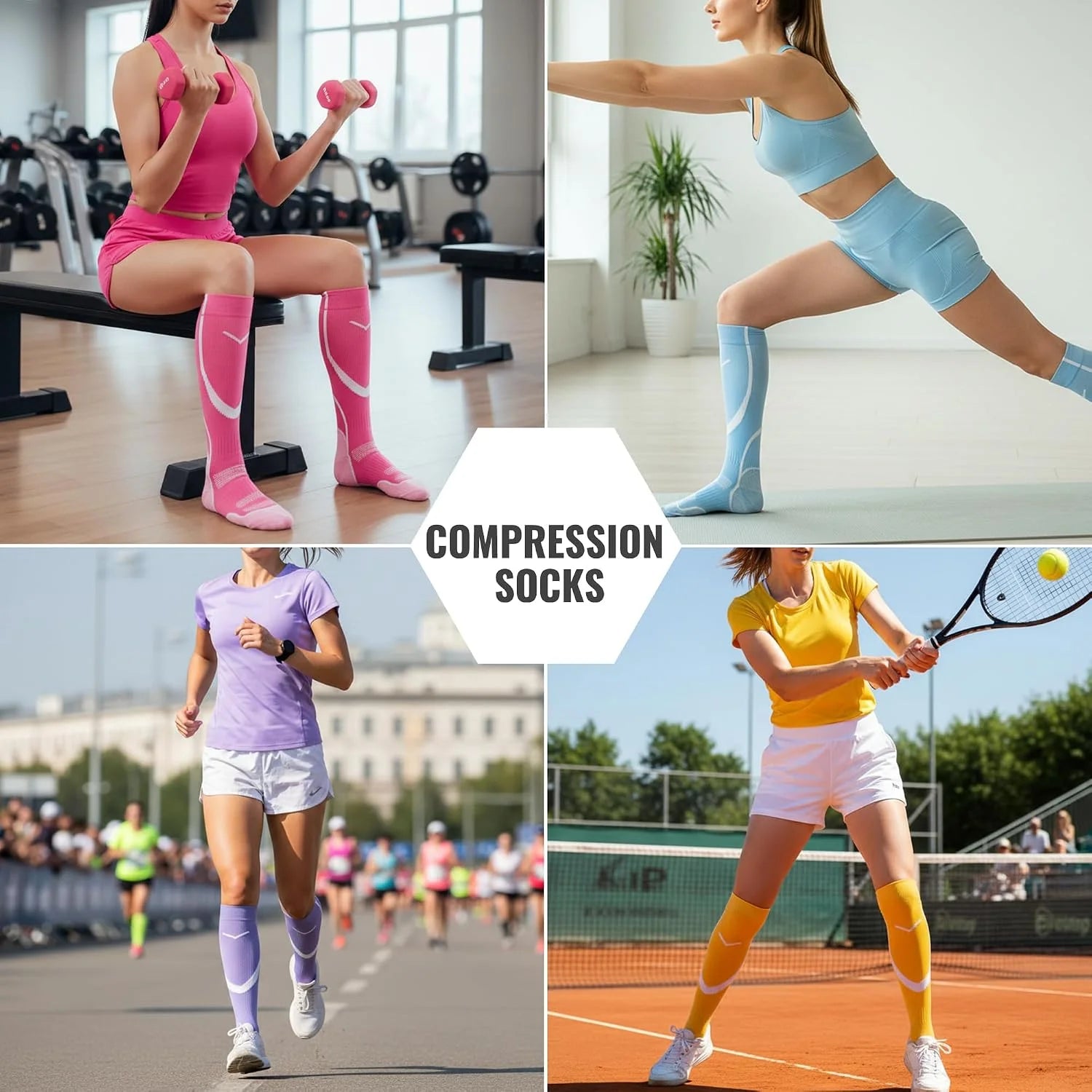 hello momoya Compression Socks for Women Men Circulation Knee High 8 Pairs for Nurses, Running, Travel, Athletic