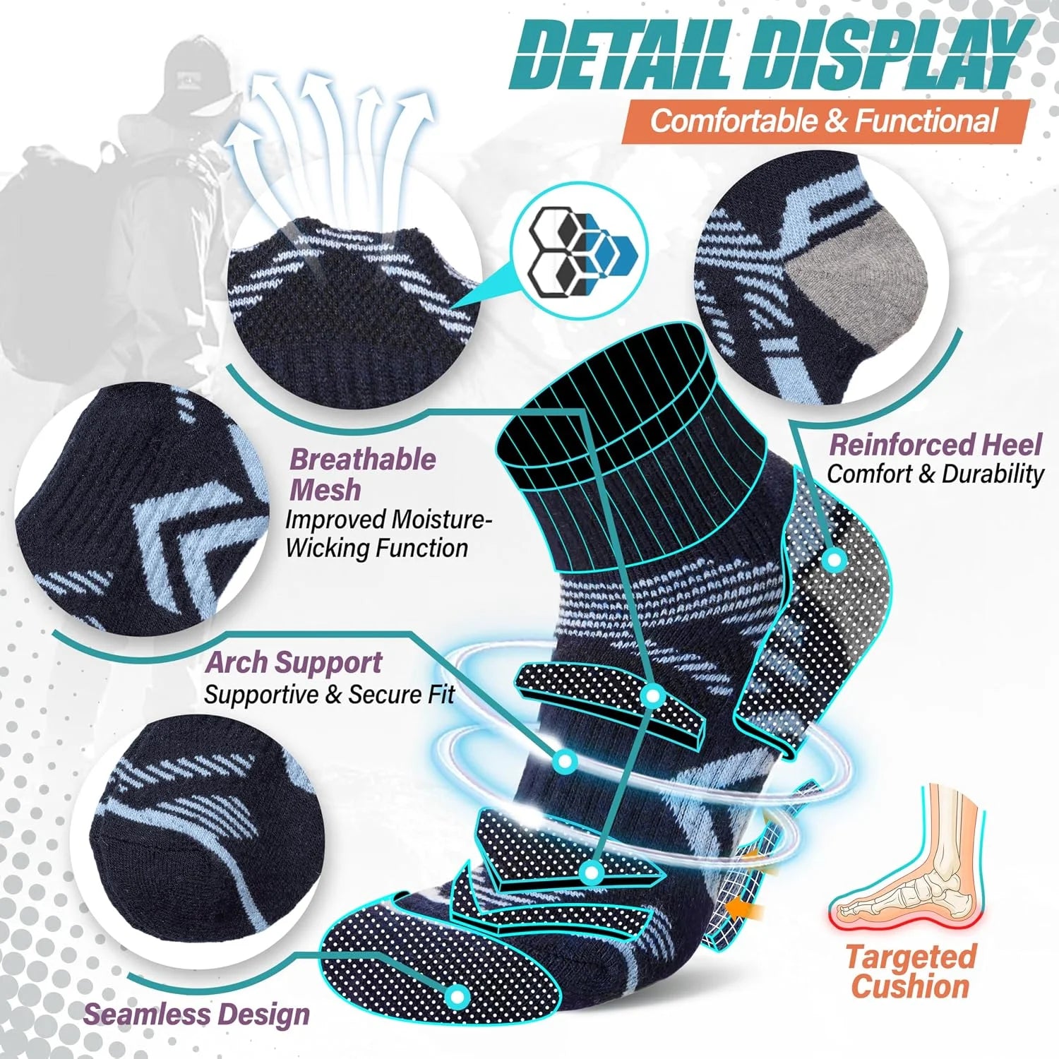 ANTSANG Merino Wool Quarter Ankle Hiking Running Socks for Women Men