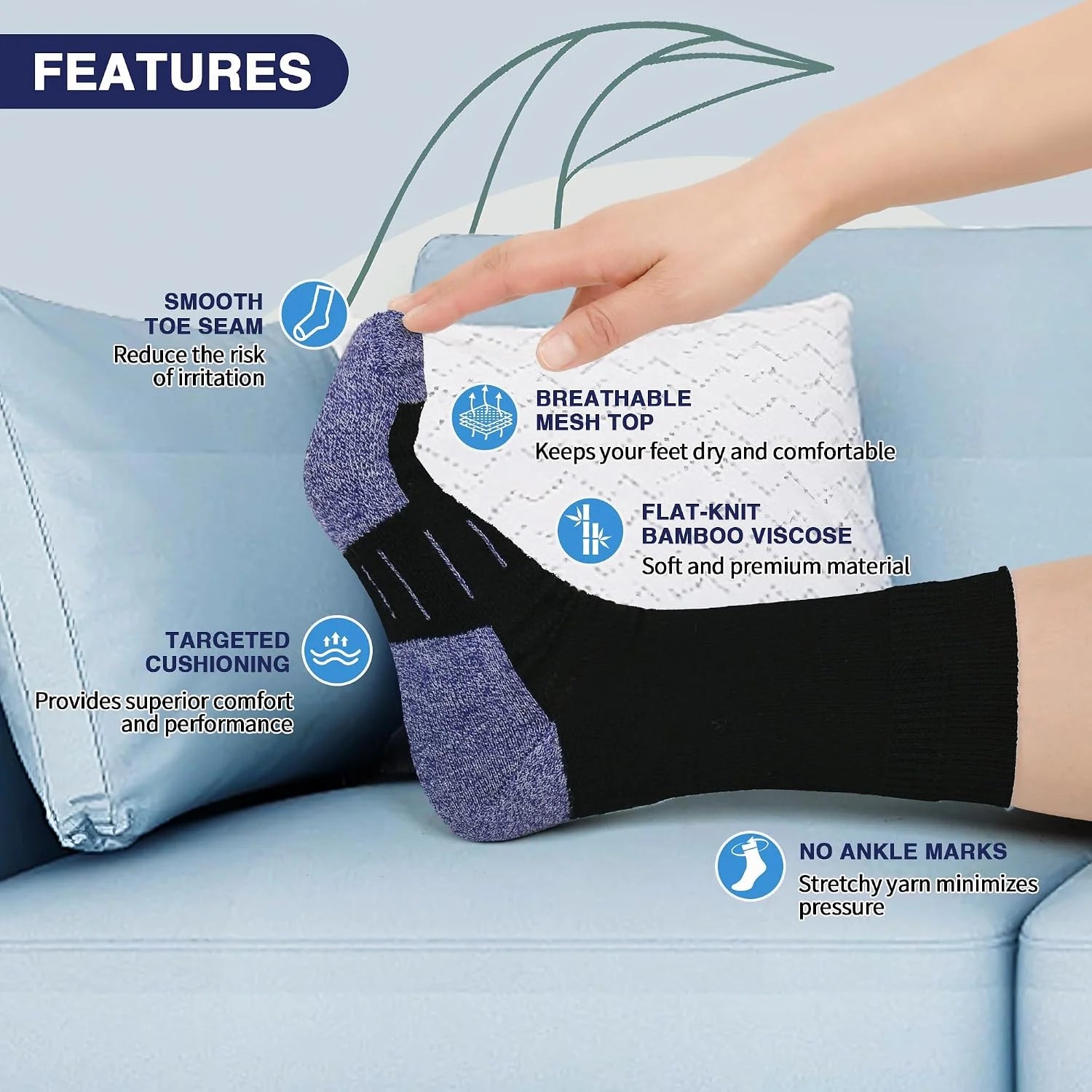 Diabetic Socks for Men,4 Pairs Non Binding Loose Wide Top Crew Socks for Men Size 9-12/10-13/13-15.