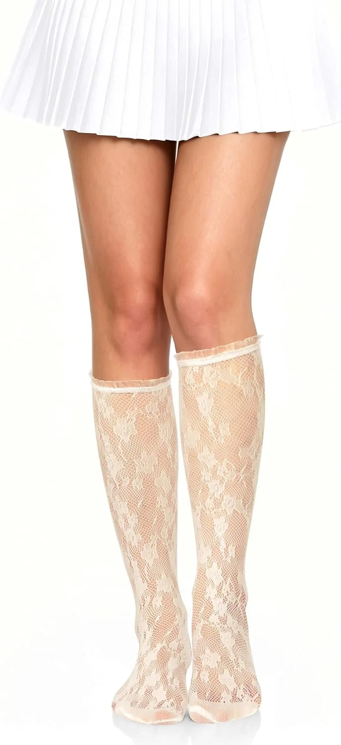 Benefeet Sox Womens Fishnet Knee High Socks Lace Ruffle Long Socks