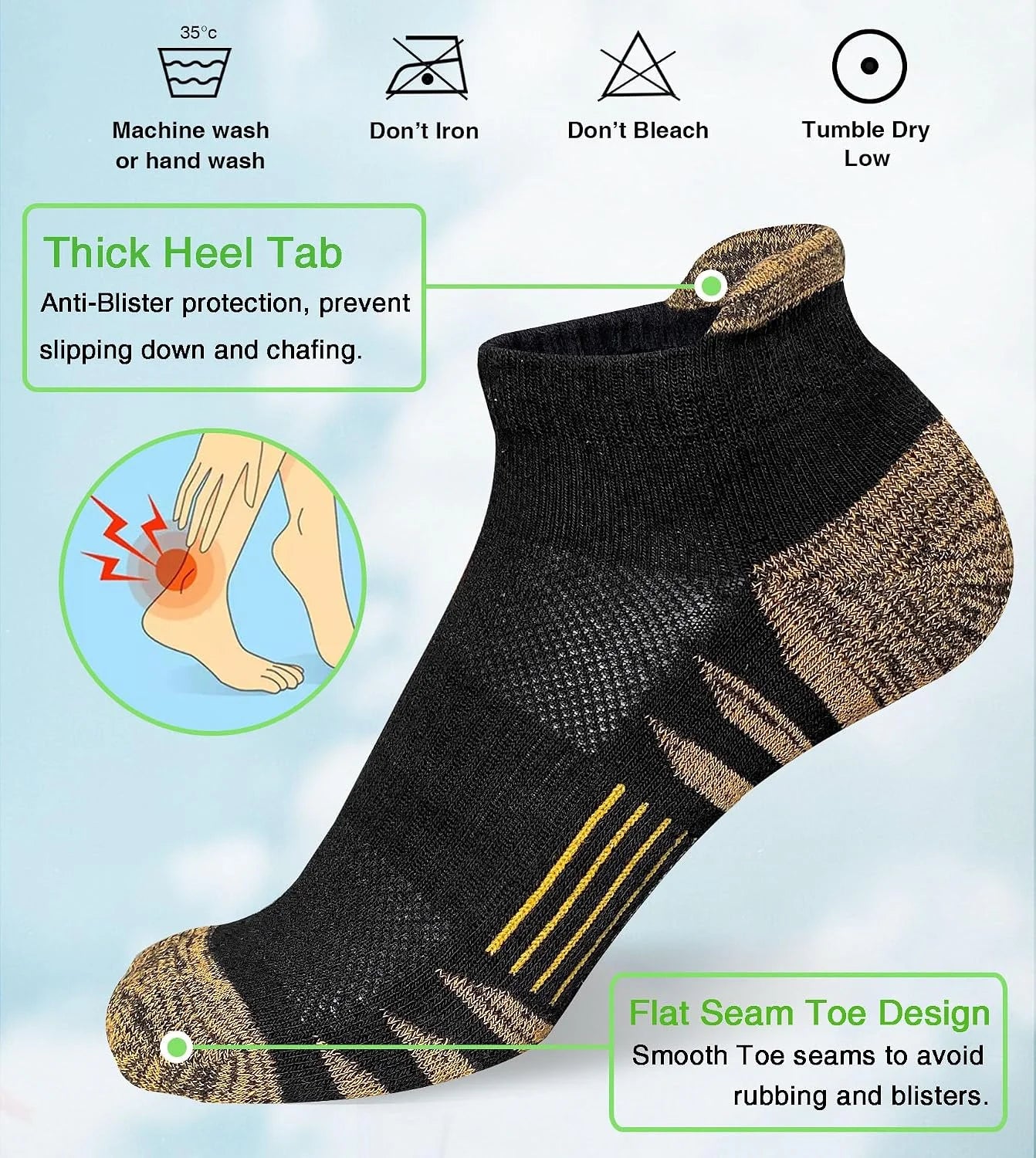 Heyoboy Womens Ankle Anti-blister Cushioned Athletic Running Socks 5 Pairs