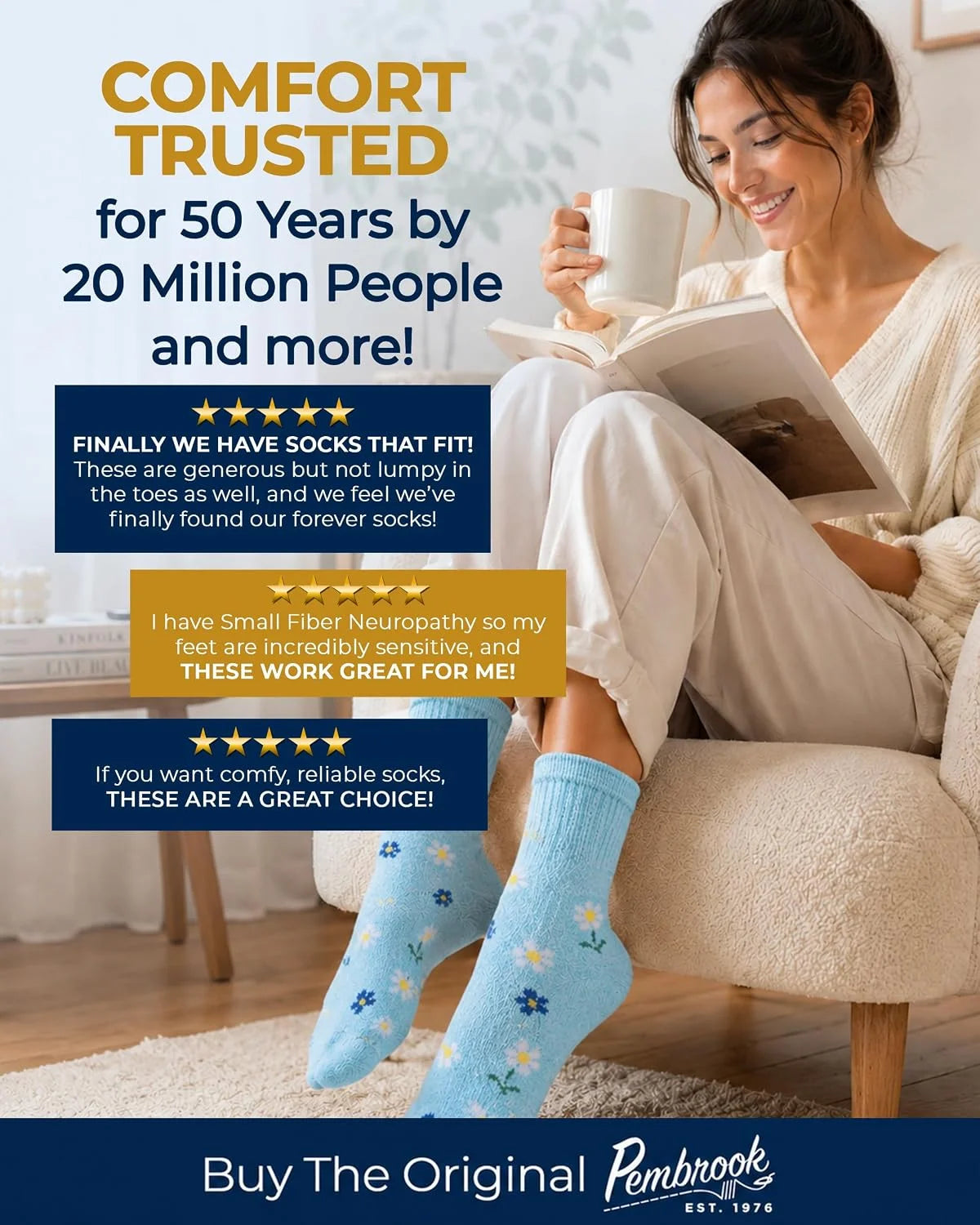 Pembrook® Bamboo Viscose Ankle Diabetic Socks for Women & Men - 6 Pairs