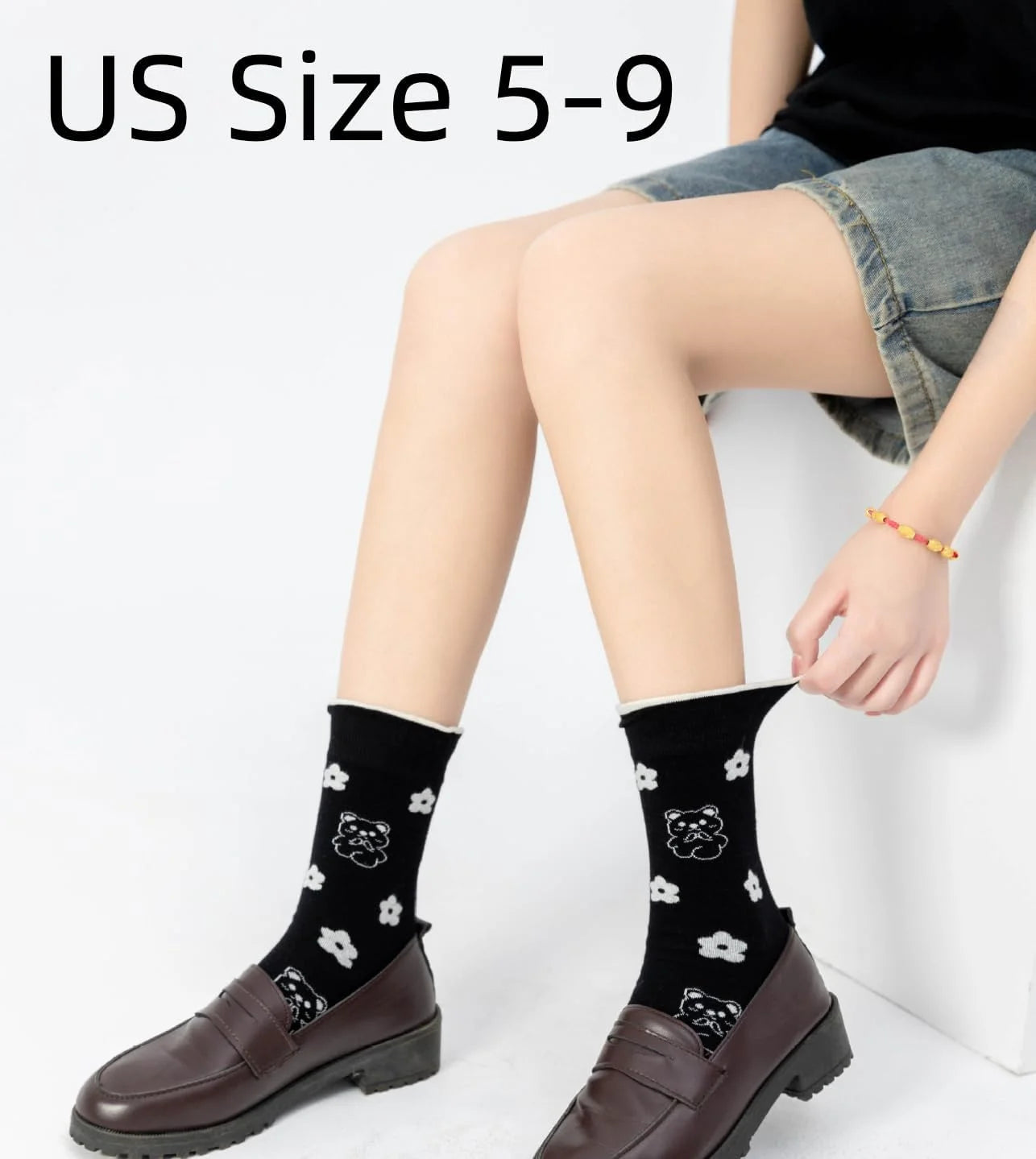Flower Socks Women 5 Pairs Cute Retro Preppy High Ankle Cotton Sock Stripe Plaid Bow Socks