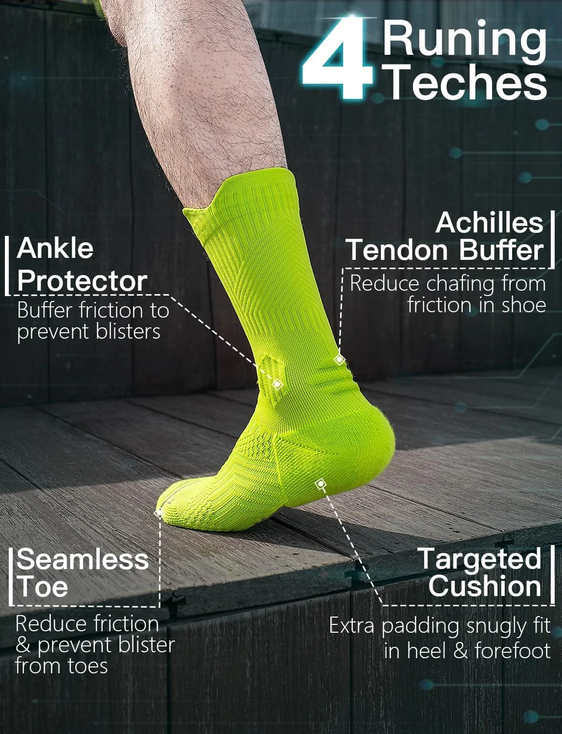 Juclise Compression Running Crew Socks, Bamboo Viscose Lightweight Cushion