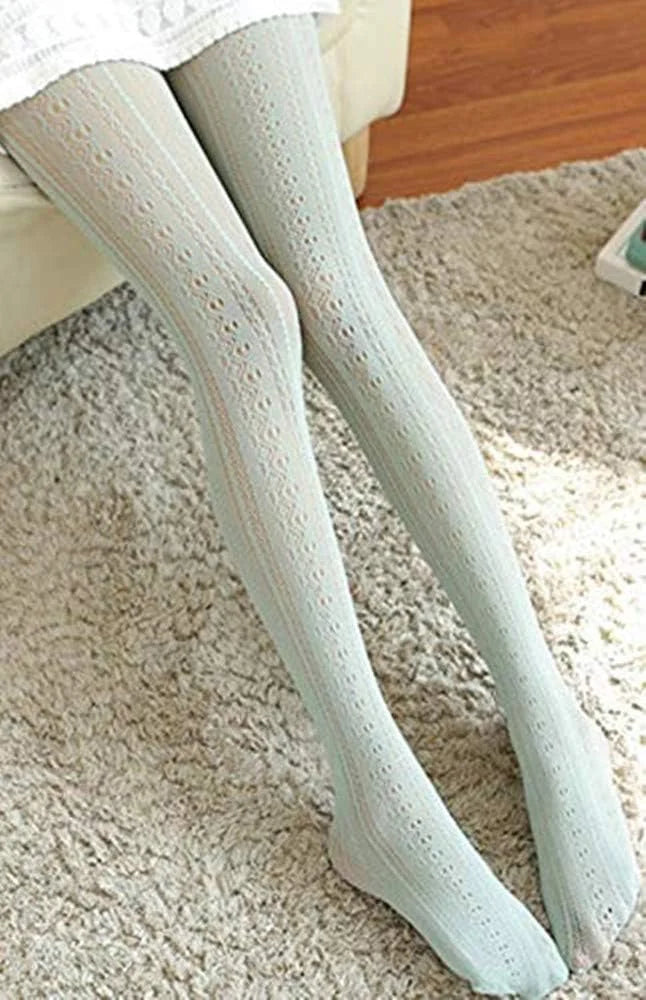 SurBepo Women Fishnet Hollow Out Knitted Patterned Thick Warm Stockings Tights Vertical Strips Pantyhose For Female