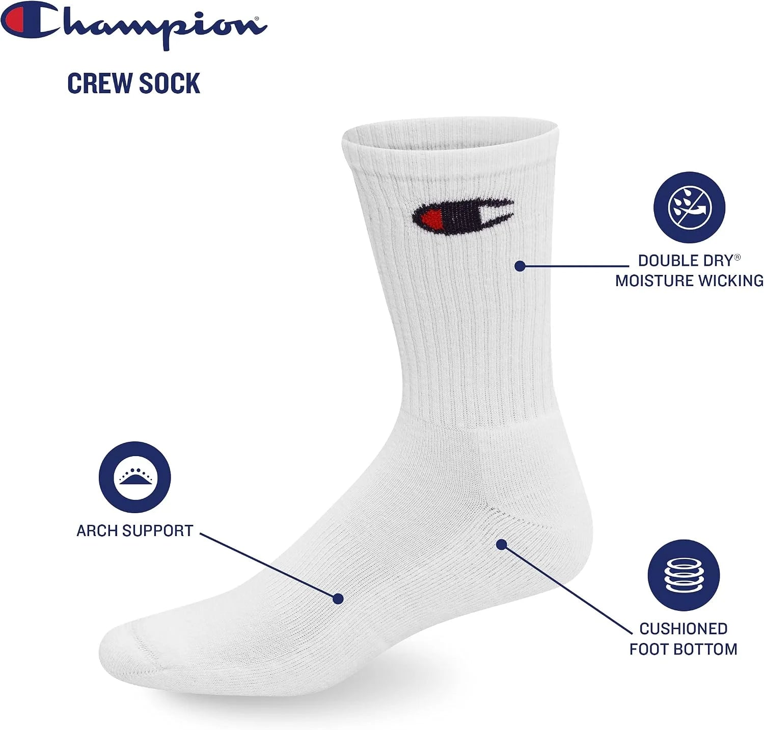 Champion Women's Hollow Script Logo Crew Scck, 3-Pair