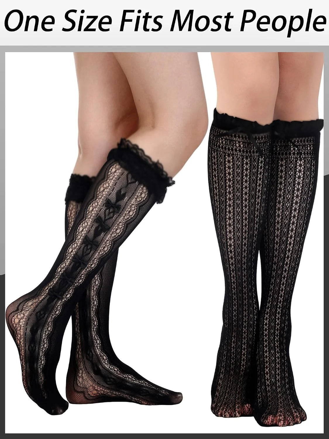 Geyoga 4 Pairs Women's Lace Socks Fishnet Mesh Knee High Stockings Lace Ankle High Socks for Women