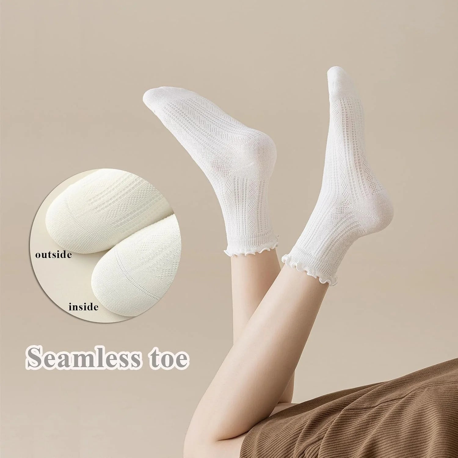 Mcool Mary Womens Crew Socks Ruffle Casual Cotton Frilly Breathable Cute Knit Lettuce Trim Dress Ankle Socks 6 Pack