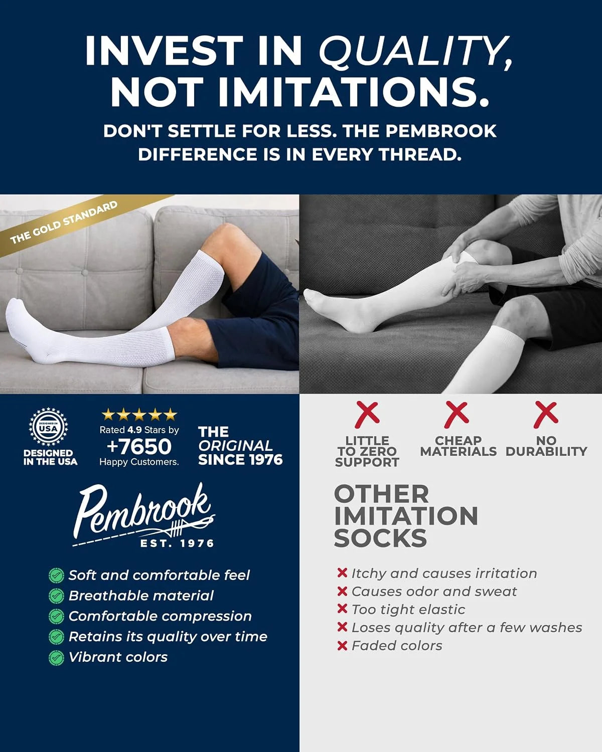 Pembrook® Light Compression Socks for Men & Women - 3 Pairs | 8-15 mmhg Compression Dress Socks for Men | Support Socks