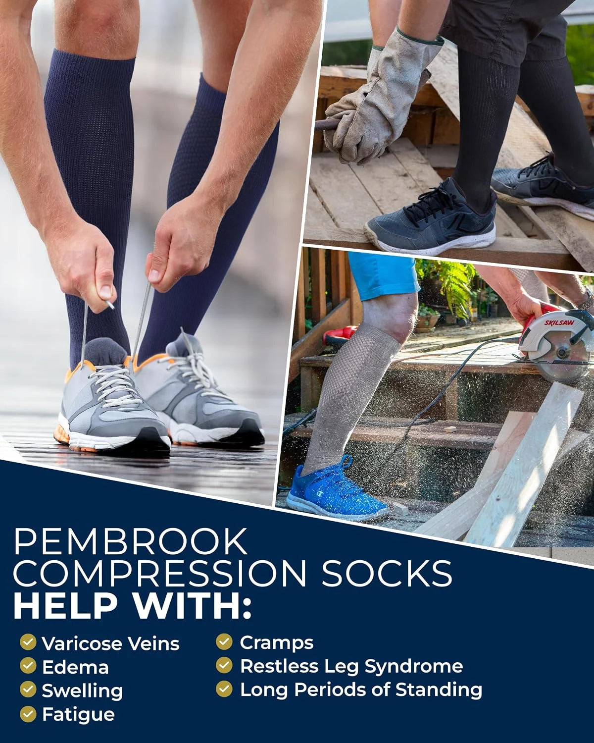 Pembrook® Light Compression Socks for Men & Women - 3 Pairs | 8-15 mmhg Compression Dress Socks for Men | Support Socks