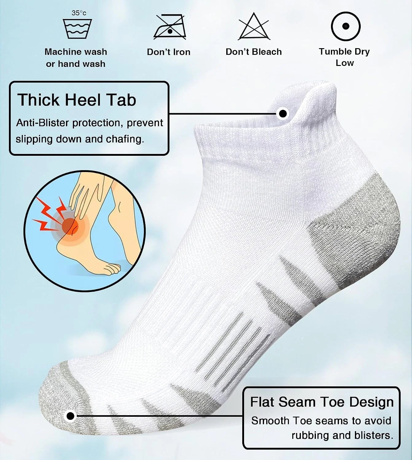 Heyoboy Mens Athletic Cushioned Anti-blister Running Ankle Socks 5 Pairs