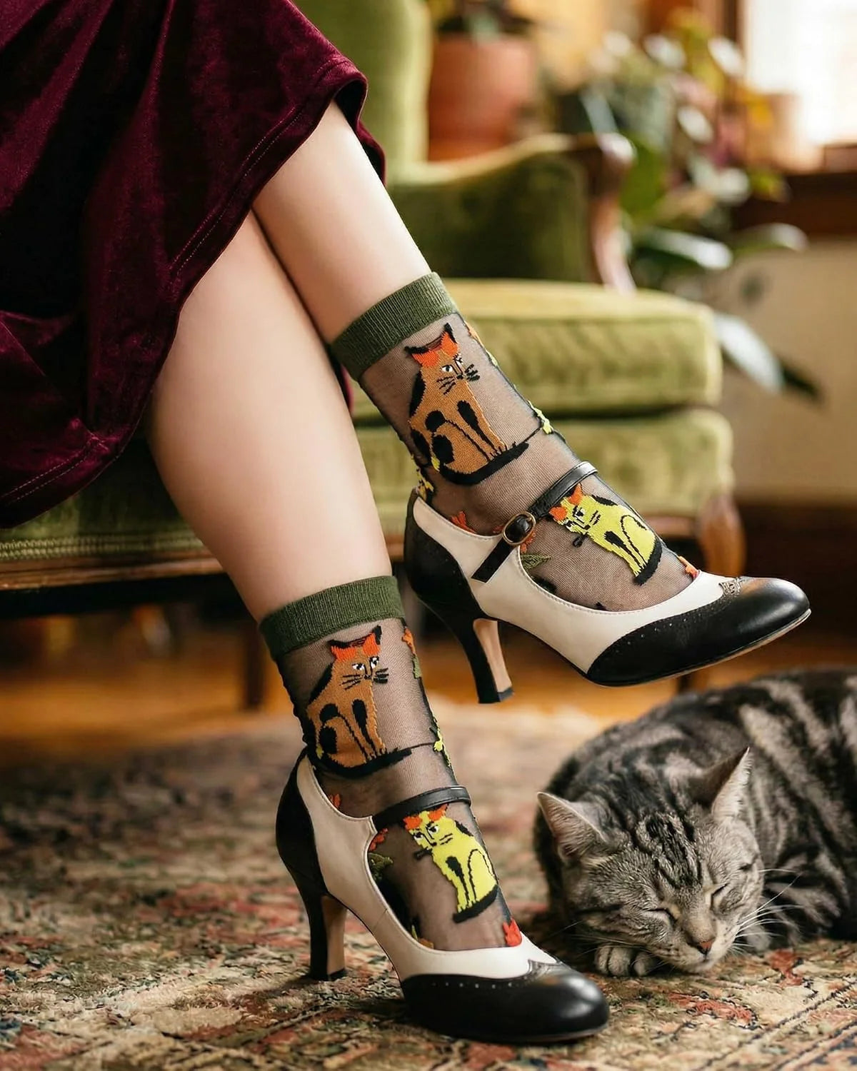 Jeasona Women Sheer Mesh Crew Socks, Cute Floral Heart Pattern Ruffle Ankle Transparent Fashion Socks for Women Girls