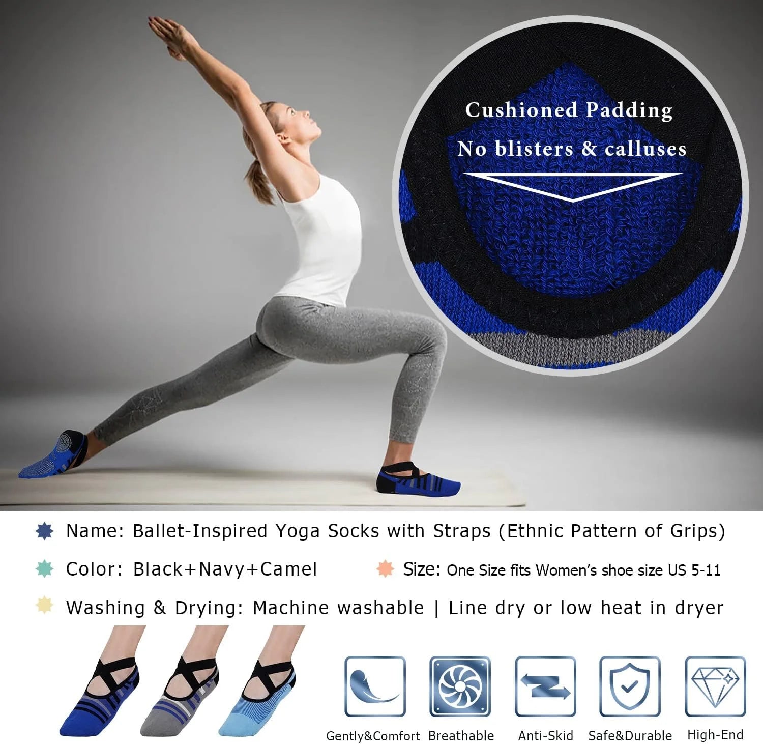 Ozaiic Pilates Socks for Women Non Slip Grip Yoga Barefoot Indoor Workout